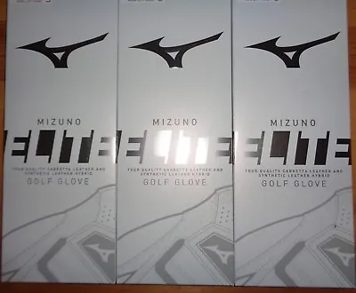 THREE (3) New MENS Mizuno ELITE Golf Gloves PICK A SIZE WHITE/BLACK • $31.99