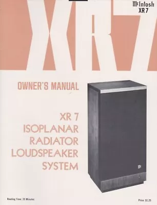 McIntosh XR7 Isoplanar Radiator Loudspeaker System Owner's Manual | SCAN + PDF • $14.99