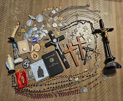 Vintage Modern Religious Catholic Medal Cross Crucifix Rosary Statue Lot • $32