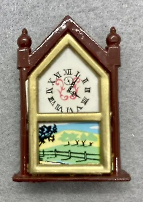 Vtg Dollhouse Miniature Mantle Clock Brown/Gold Metal Farm Trees Japan Accessory • $20.36