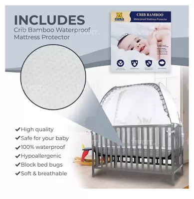 Baby Crib Tent Safety Net & Mattress Protector Britelife Bamboo NEW • $19.99