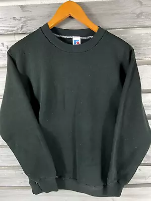 Vintage 90s Russell Athletic Blank Black Crewneck Sweatshirt Mens Small USA • $19.99