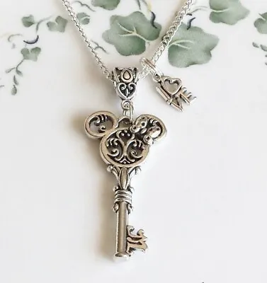 Silver Minnie Mouse Key & Love Charm Pendant On A Silver Necklace Chain!! • $9.25