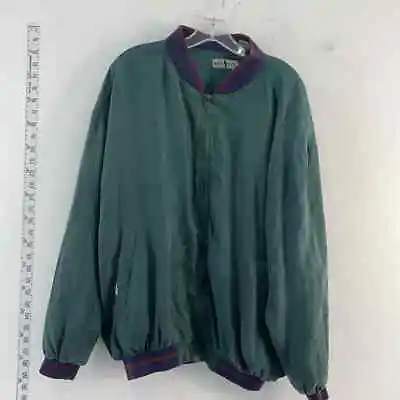 VTG Robert Stock Green Full Zip Pure Silk Bomber Jacket Mens Size M • $40