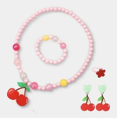 $9.99 • Buy Cherry Necklace Earrings Bracelet Jewelry Christmas Birthday Gift Little Kids