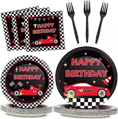 25 Guests Race Car Birthday Party Supplies Plates Napkins Forks Set Disposable R • $48.99