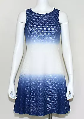 NWT ECI New York  Lace Blue Beige Cocktail Dress Lined Zip Back Sleeveless Sz 8 • $15.98