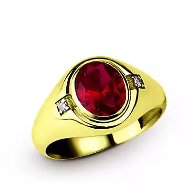 Ruby Men's Ring 14k Gold With Natural Diamonds Statement Ring • $685