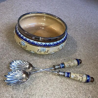 Doulton Lambethware Salad Bowl And Servers - Hallmarked • £85