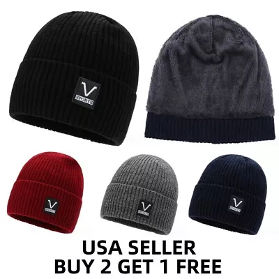 Mens Womens Winter Thermal Fleece Lined Insulated Knit Beanie Hat Cuff Cap Ski • $7.79