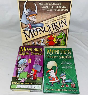 Munchkin Deluxe Board Game + Grimm Tidings Expansion & Holiday Surprise • $19.95
