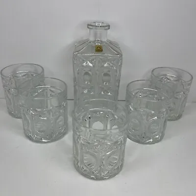 Vintage Oberglas Austria Crystal Bar Set Decanter (No Stopper) With 5 Glasses • $54