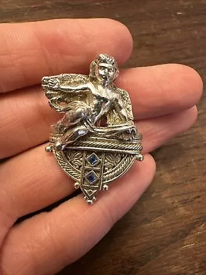 Vintage Silver-Tone Angel Cherub The Vatican Library Collection Pin Blue Stones • $21.99