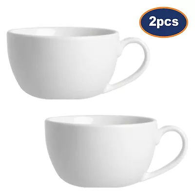 2pc 12oz Round Classic White Porcelain Cappuccino Tea Latte Coffee Drinking Cups • £9.95