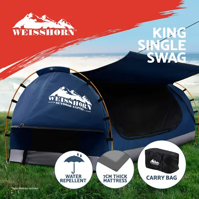 $145.95 • Buy Weisshorn Swag King Single Camping Swags Canvas Free Standing Dome Tent Blue