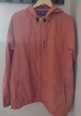 Eddie Bauer Hooded Windbreaker Rain Jacket Packable Large Tall Orange Camp Hike • $17.99