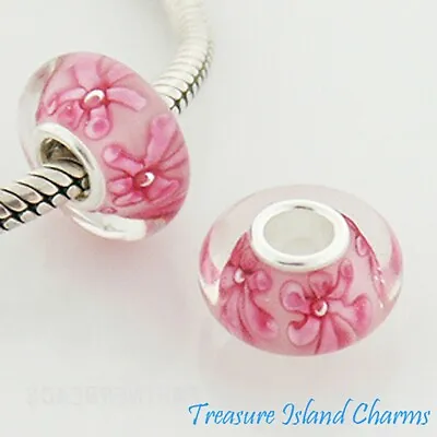 Pink Daisy Flower Murano Glass 925 Sterling Silver European Bead Charm Euro • £13.57