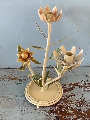 Vintage Tole Flower Metal Candelabra Candle Holder Cottage • $25