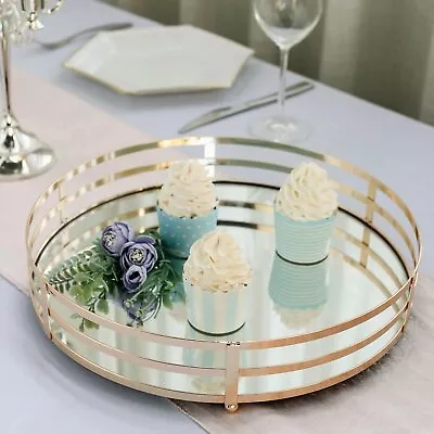 2 Pcs Gold Mirrored Metal Round Decorative Serving Trays Party Wedding Home Sale • $53.22