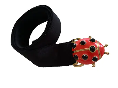 J. CREW  Black Ribbon Fabric Red Black Gold Metal Lady Bug Belt One Size • $35