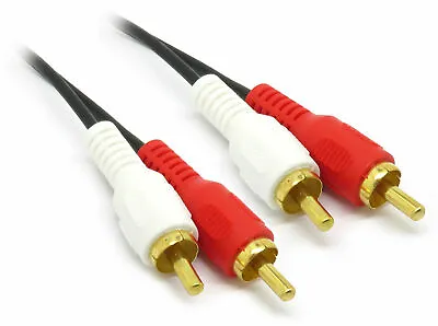 £4.99 • Buy Twin Phono RCA Cable Speaker Amp Lead Male To Male Plug RED WHITE GOLD 2m -20m