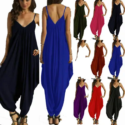 £11.48 • Buy Womens Ladies Cami Jumpsuit Playsuit Harem Baggy Plain Long Ankle Plus Size 
