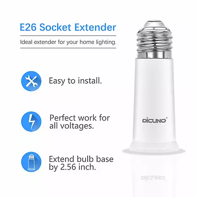 DiCUNO E26 Socket Extender E26 To E26 Standard Medium Base 6.5CM/2.56 Inch Ex • $12.47