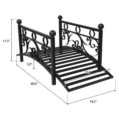 Curved Outdoor Metal Decorative Pond Garden Bridge With Guardrail Black Matte • $55.99