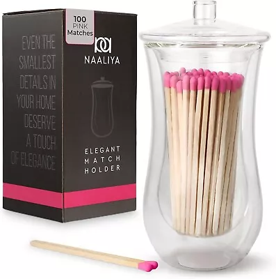 New Elegant Glass Match Holder With Striker 100 4'' Long Matches Pink • $17.99