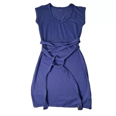 Icebreaker Dress Size XS Blue Merino Wool Mini Waist Tie V-Neck Very Good Cond • $19.23