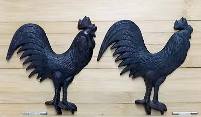 A Pair Of  Black Cast Iron Vintage  Roosters 5 1/2 T 4 1/2  W Pre-Owened • $18.95