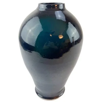 Studio Art Pottery Vase Urn Dark Glaze Artist Signed Wheel Thrown Modernist 9  • $63.74