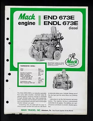 Mack Trucks Engine End 673e & Endl 673e Specifications Brochure  • $17.81