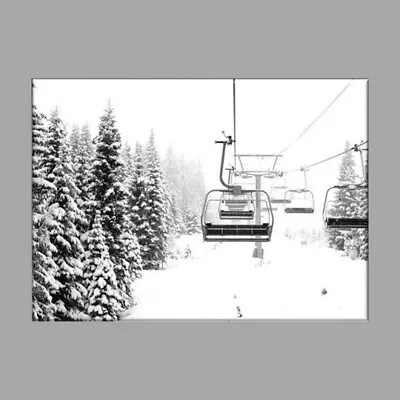 Snow Covered Fir Trees Print Canvas Ski Lift Wall Art Mountain Winter Landscape • $209