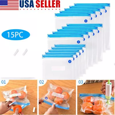 $13.55 • Buy 17pcs/set Reusable Vacuum Bags Food Saver Sealer Ziplock Storage Seal Pouch Bag