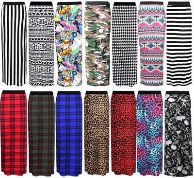 £7.49 • Buy Ladies Jersey Print Maxi Skirt Womens Gypsy Bodycon Summer Skirts Plus Size 8-26