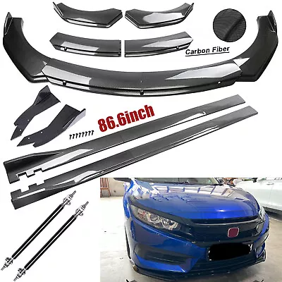 For Honda Civic Type R 06-22 Fiber Front Bumper Lip Spoiler 86.6  Side Skirt Kit • $159.99