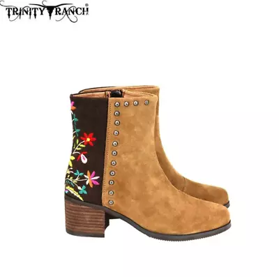 New Trinity Ranch Women's Suede Leather Boots Embroidered Flowers Size 11 • $164.99