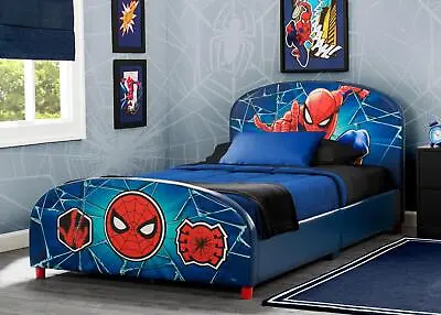 Kids Twin Size Spider-Man Faux Leather Upholstered Headboard Footboard Bed Frame • $219.92