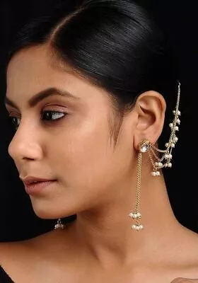Indian Golden Pearl Ear Chain Earrings Sahara Dangle Women Kaan Chain Jewelry • $23.73