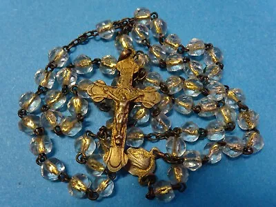 Vintage CLEAR Glass ROSARY /  Gold Threads Into The Beads • $5.50