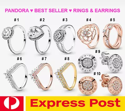 $46 • Buy Pandora Sparkling Halo Teardrop Rose Triple Band Princess Wishbone Ring Earrings