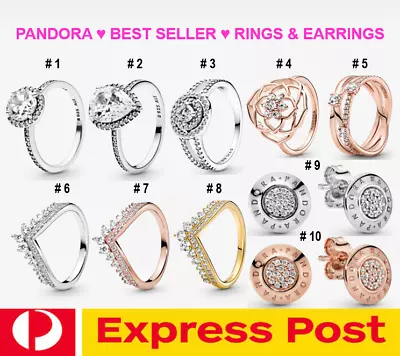 Pandora Sparkling Halo Teardrop Rose Triple Band Princess Wishbone Ring Earrings • $46