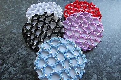 Diamante Bun Hair Net Colour Crochet Thick Mesh Fabric Ballet Small 10cm Wide • £2.95