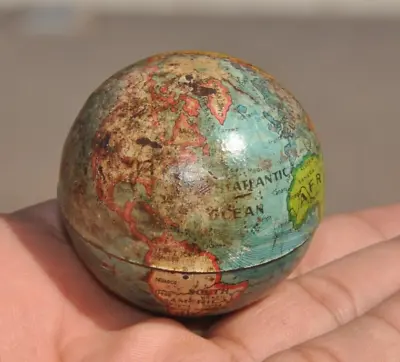 Vintage Fine Litho Round Tin World Atlas/Globe Shape Pencil SharpenerGermany • $40.50