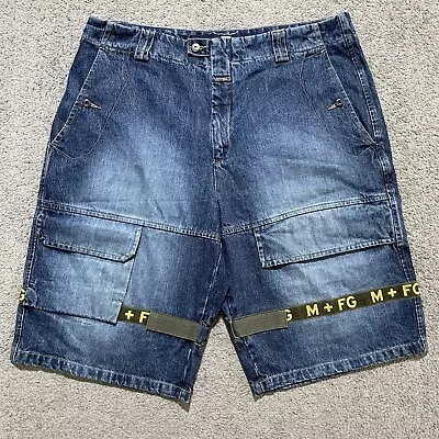 Marithe Francois Girbaud Shorts Jorts Mens 40 Blue Baggy Denim Shuttle Tape Logo • $42.95