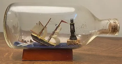 Vintage Original Shipwreck W/ Lighthouse In Bottle Miniature Artwork RARE • $89.99