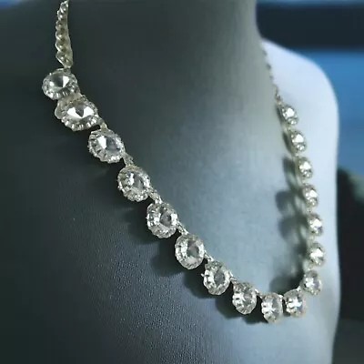 VTG Large Clear Rhinestones Necklace Prong Setting Adjustable 18  - 20  L  • $14.99