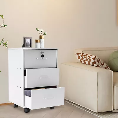 Drawer Vertical File Cabinet 4 Wheels Rolling Filing Cabinet W/ Lock Home Office • $58