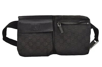 Authentic GUCCI Vintage Waist Body Bag Purse GG Canvas Leather 28566 Black 2139I • $8.01